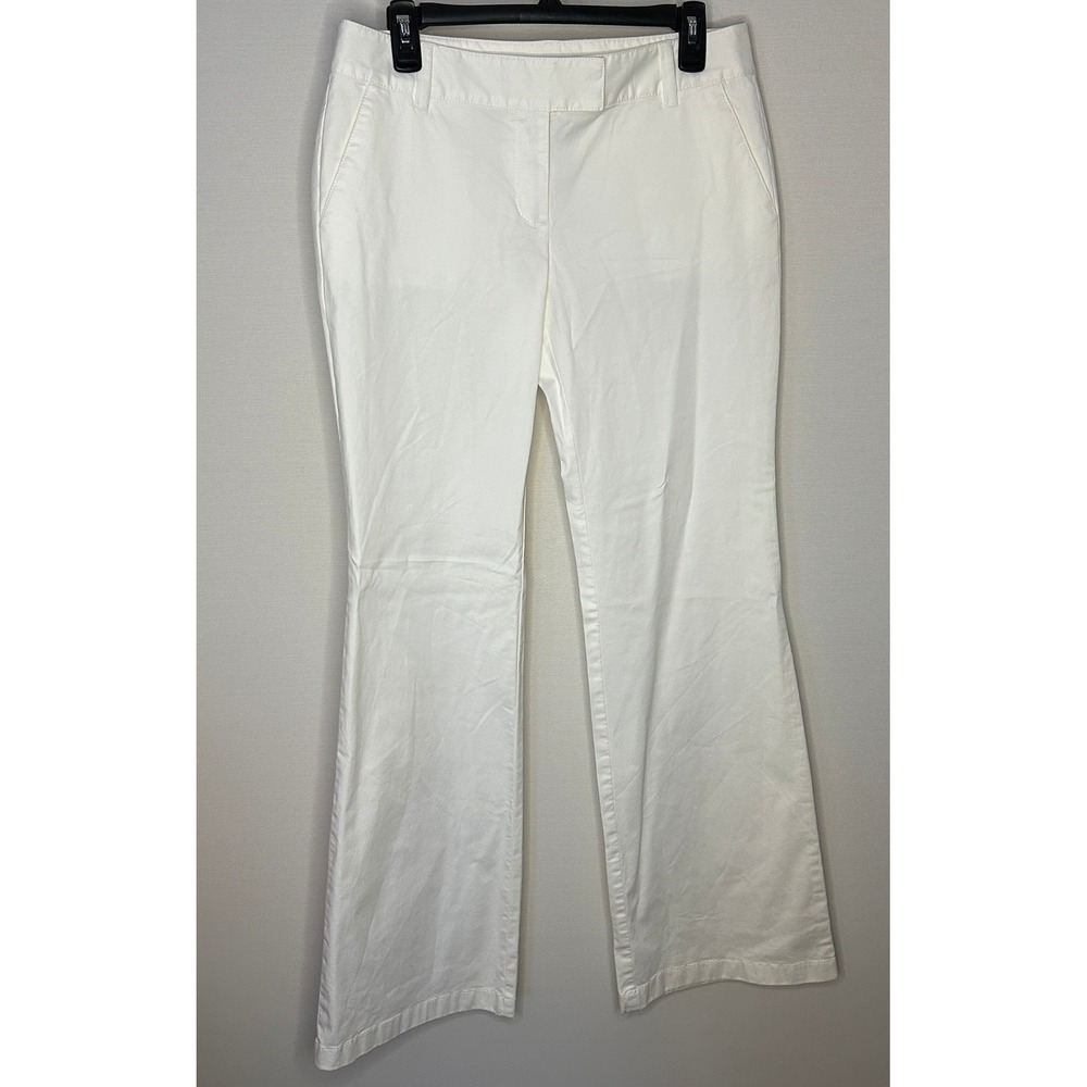 Ann Taylor Lindsay White Flare Pants Women 4 Cotton Blend Office Casual NWOT - Picture 1 of 10